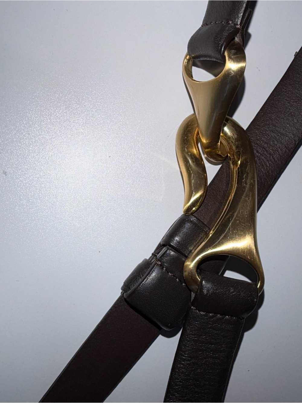 Chicos Womens Leather Brown Belt Adjustable M/L Brass Buckle 44”